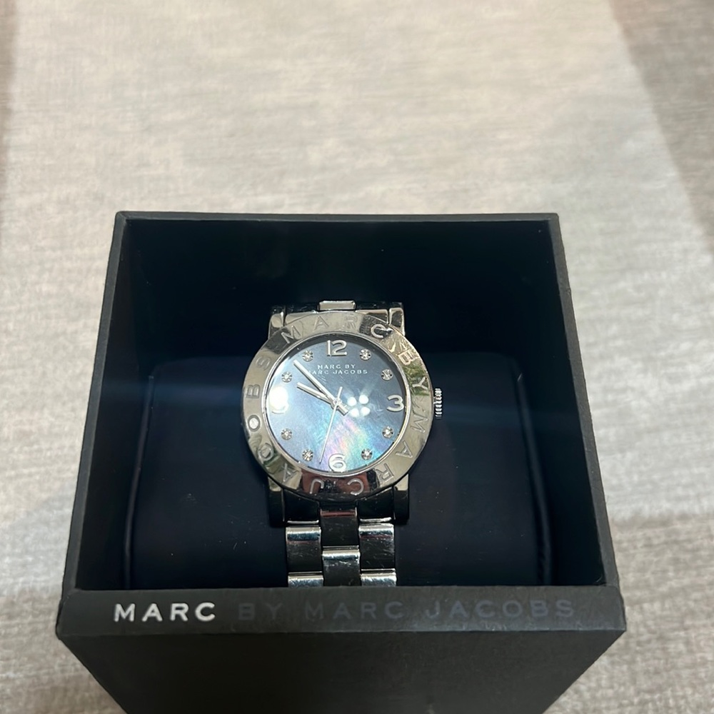 Marc by Marc Jacobs Silver Color Watch with Gray/Blue mother of pearl type face